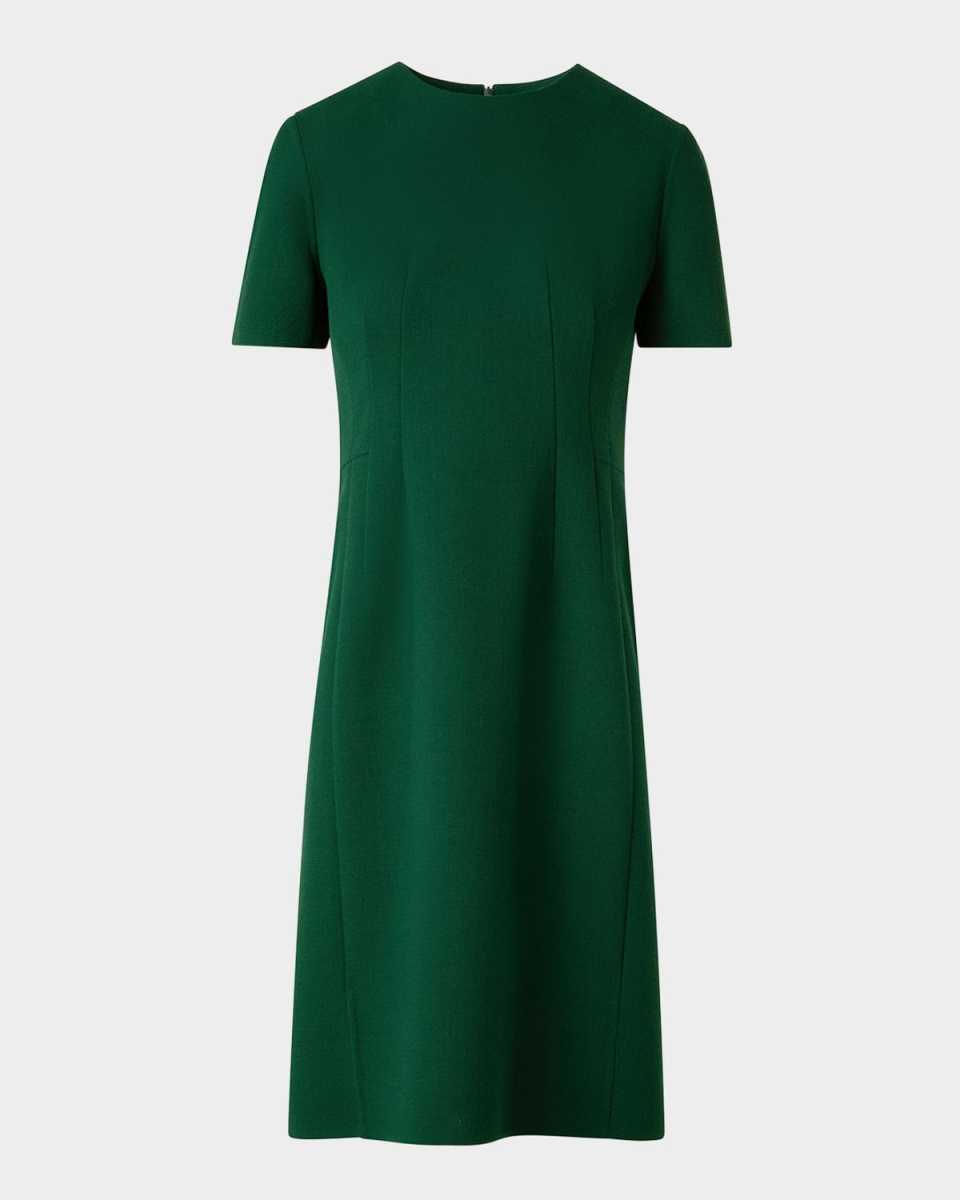 Short-Sleeve Wool Crepe Sheath Dress